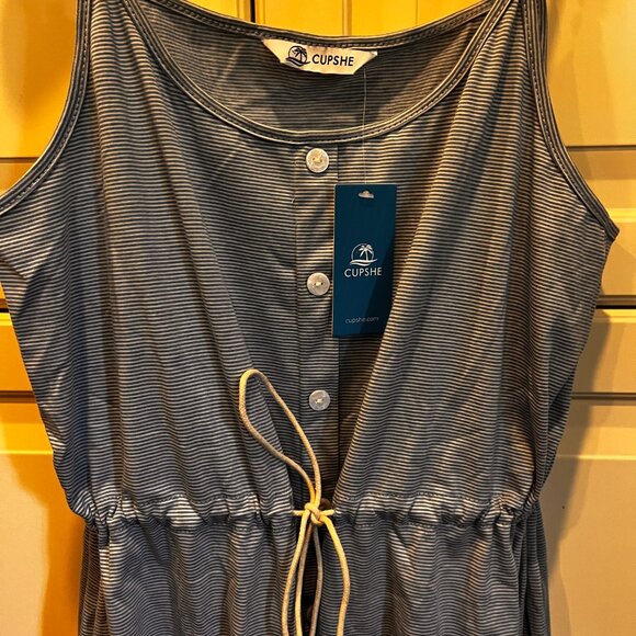 NWT Cupshe Blue Stripe Drawstring Cover-Up Mini Dress L - Picture 7 of 12
